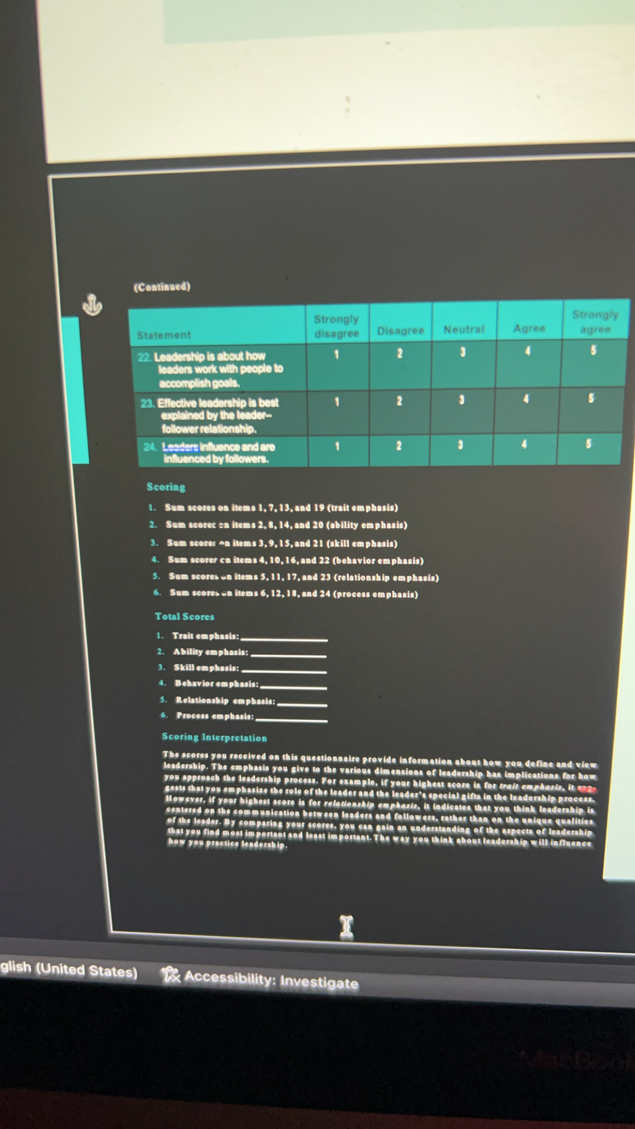 ( Continued ) \ table [ [ Statement , Strongly