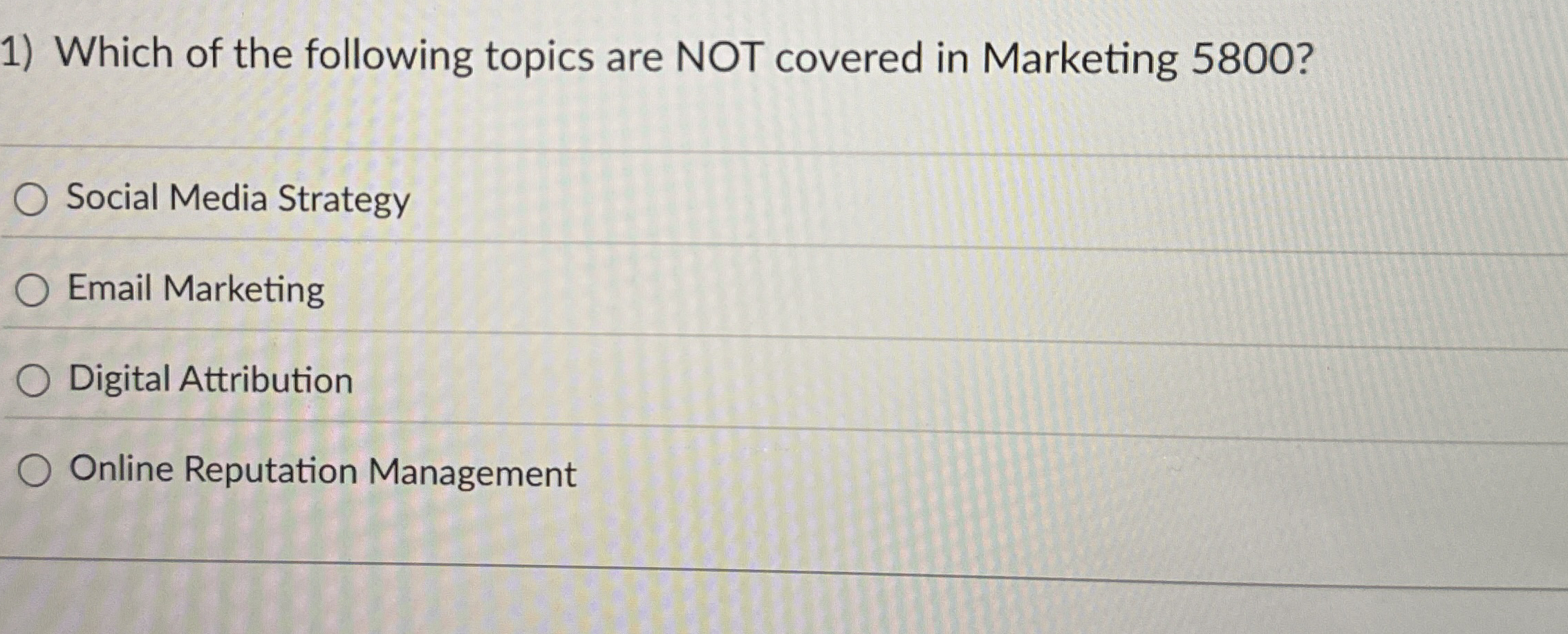 Which of the following topics are NOT covered in