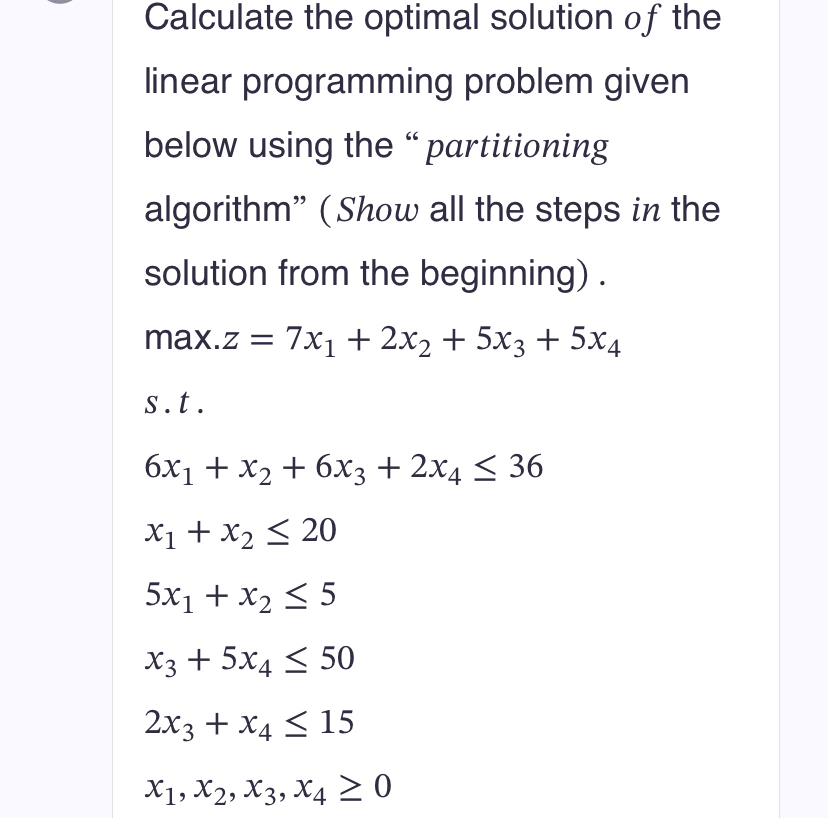 Calculate the optimal solution of the linear