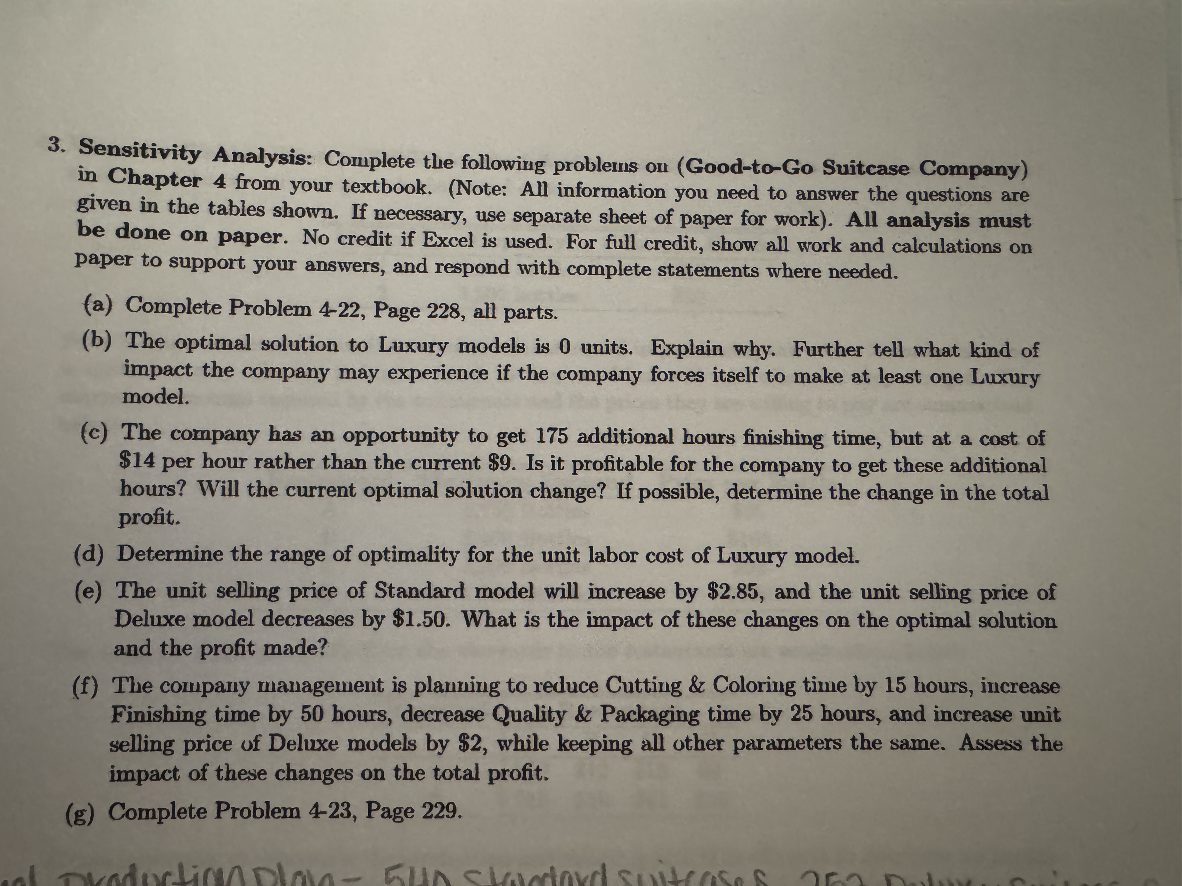 3 . Sensitivity Analysis: Complete the following