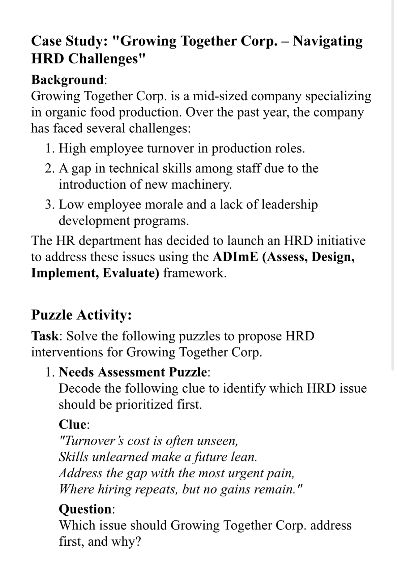 Case Study: "Growing Together Corp. - Navigating
