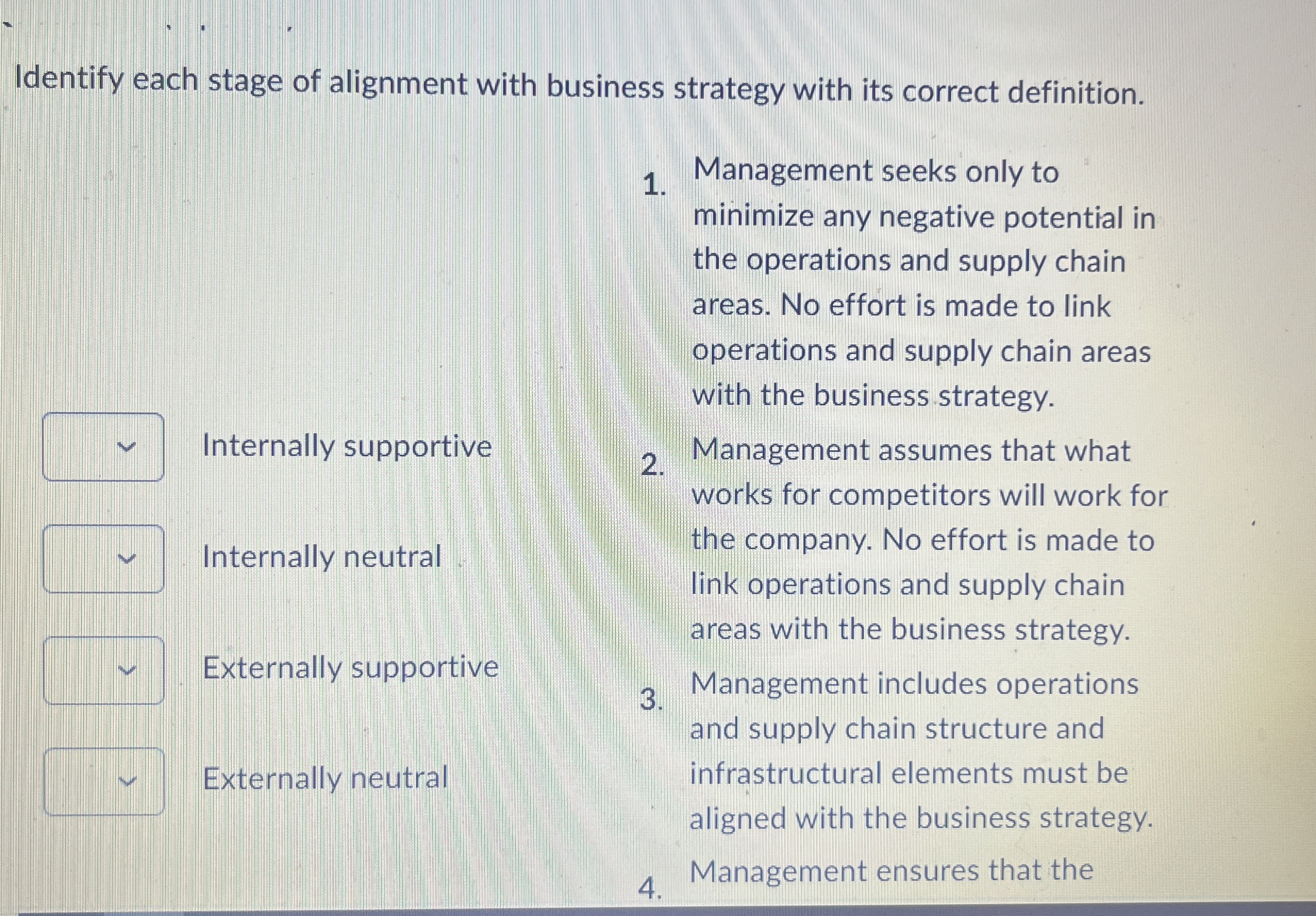 Identify each stage of alignment with business