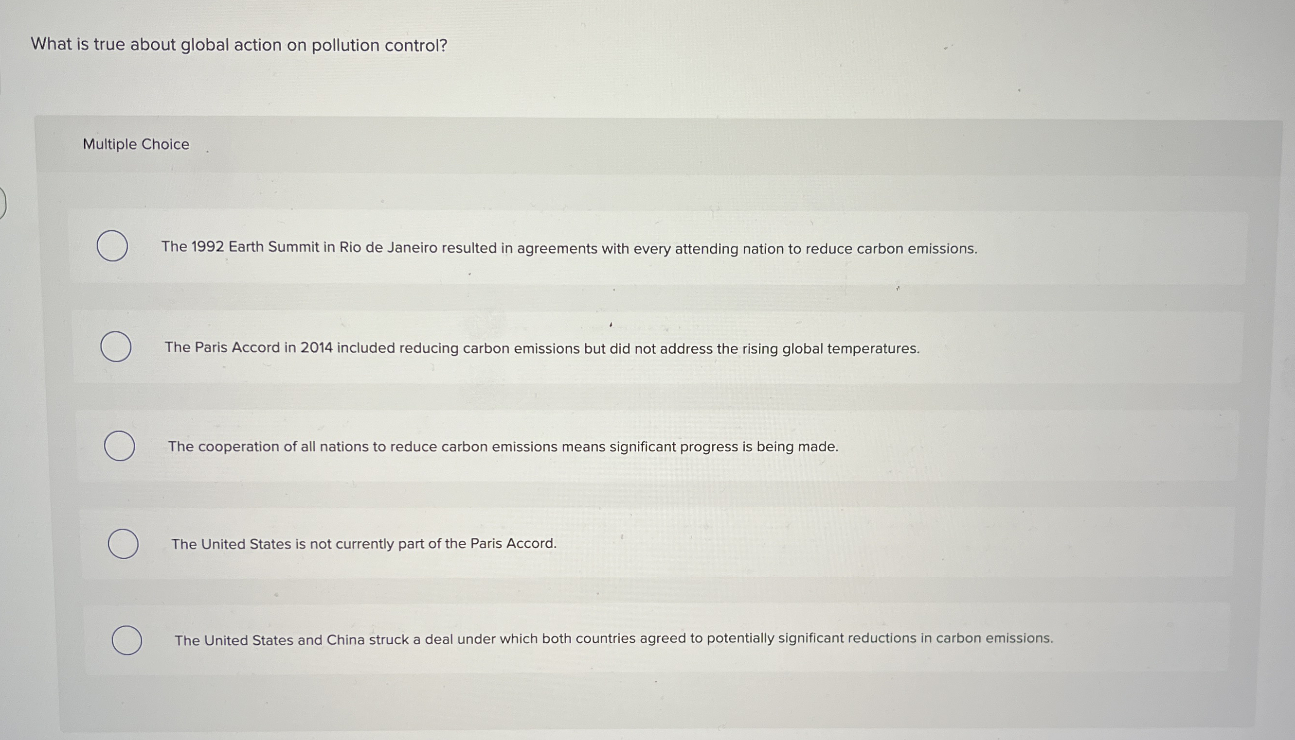 What is true about global action on pollution