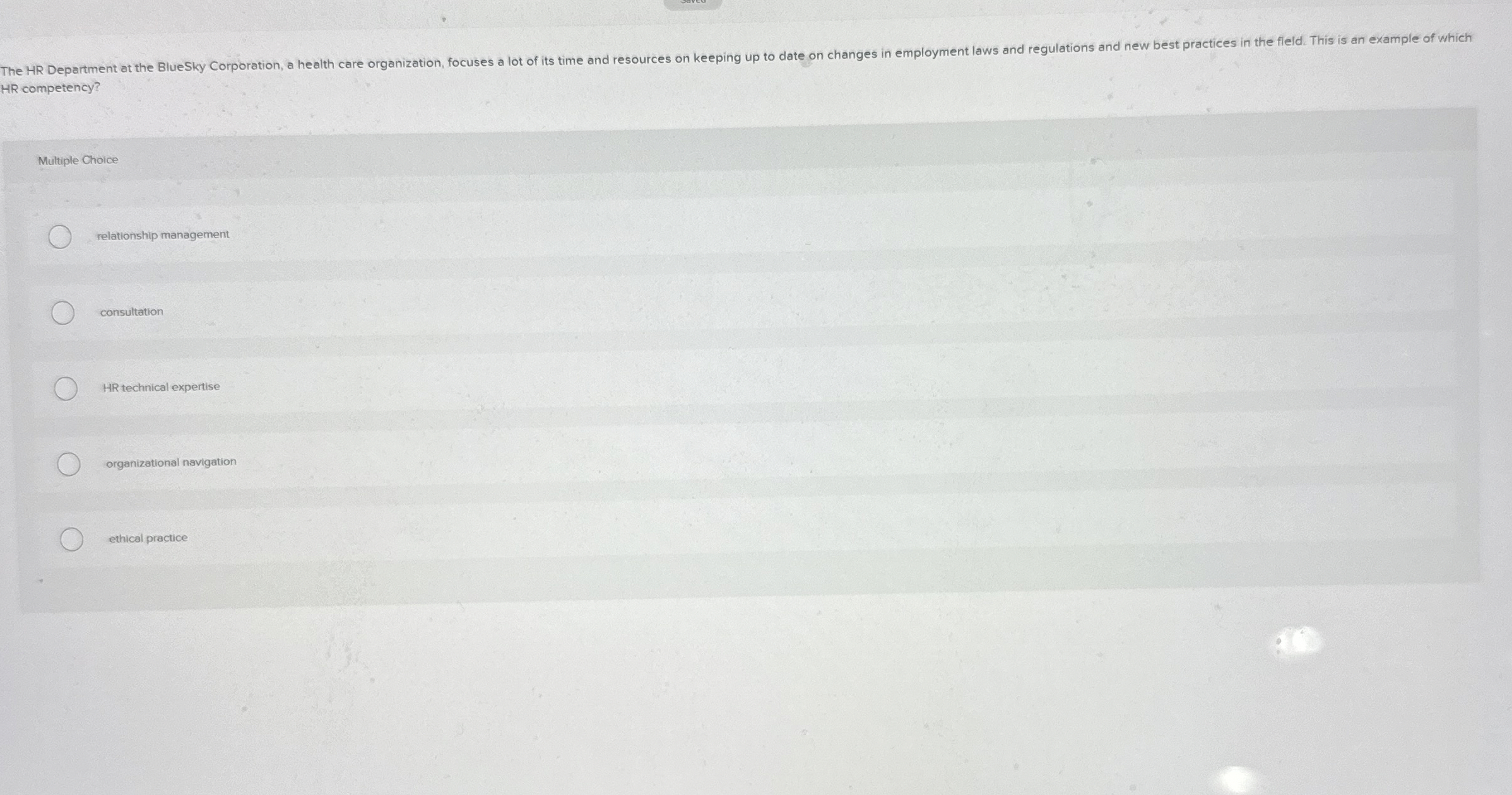 HR competency? Multiple Choice relationship