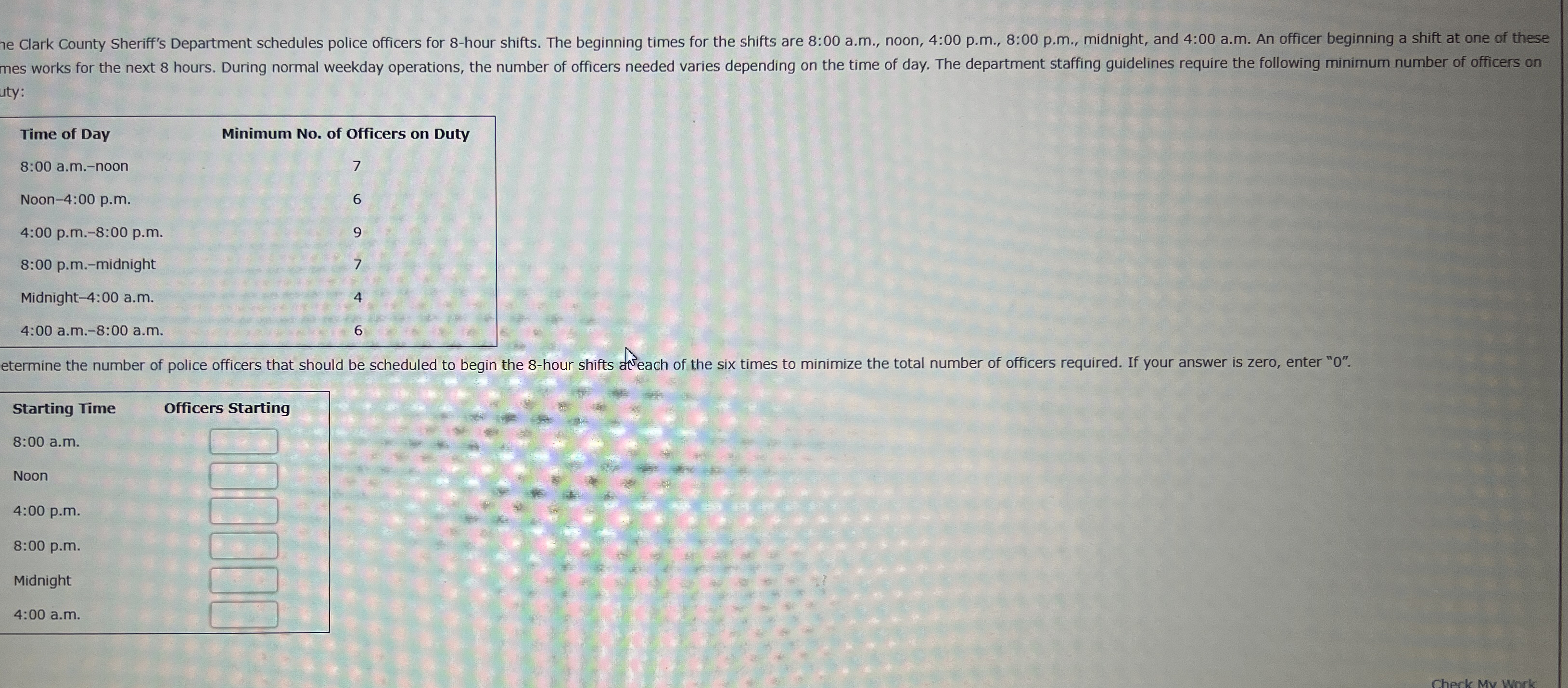 uty: \ table [ [ Time of Day,Minimum No . of