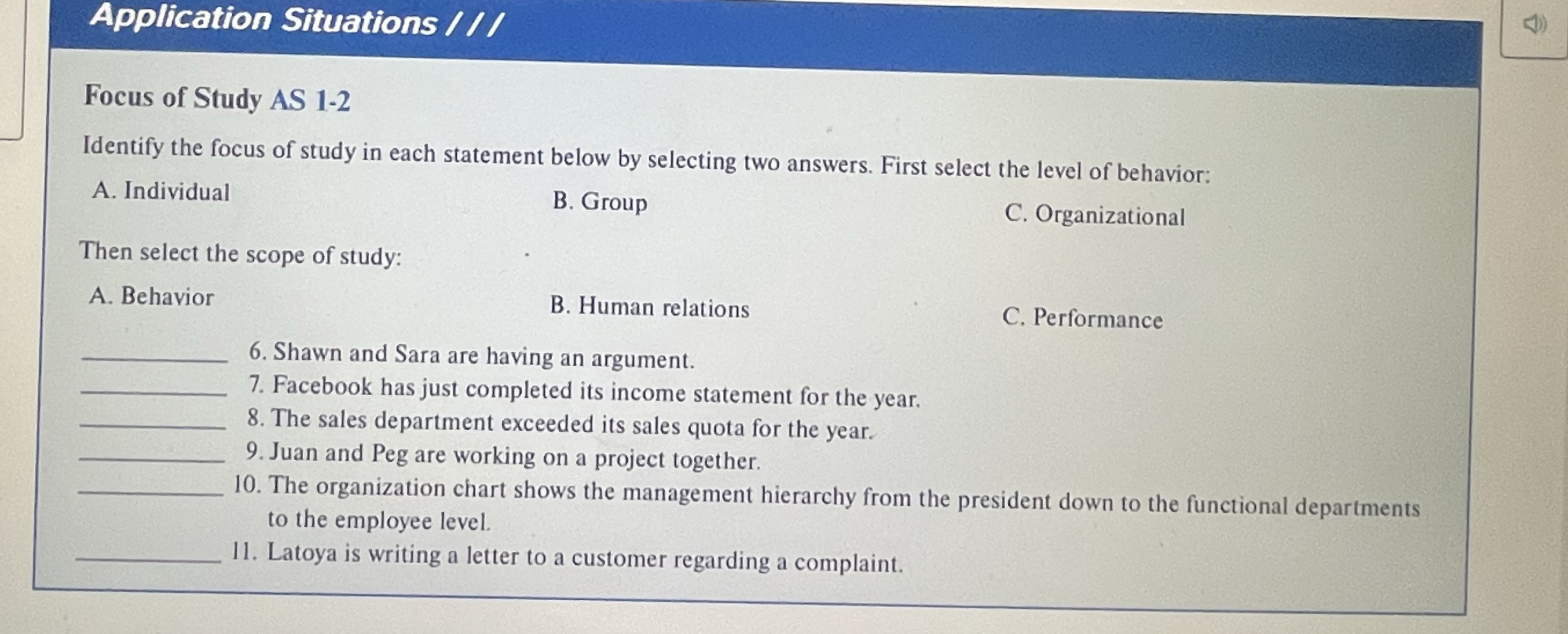 Application Situations / / / Focus of Study AS 1
