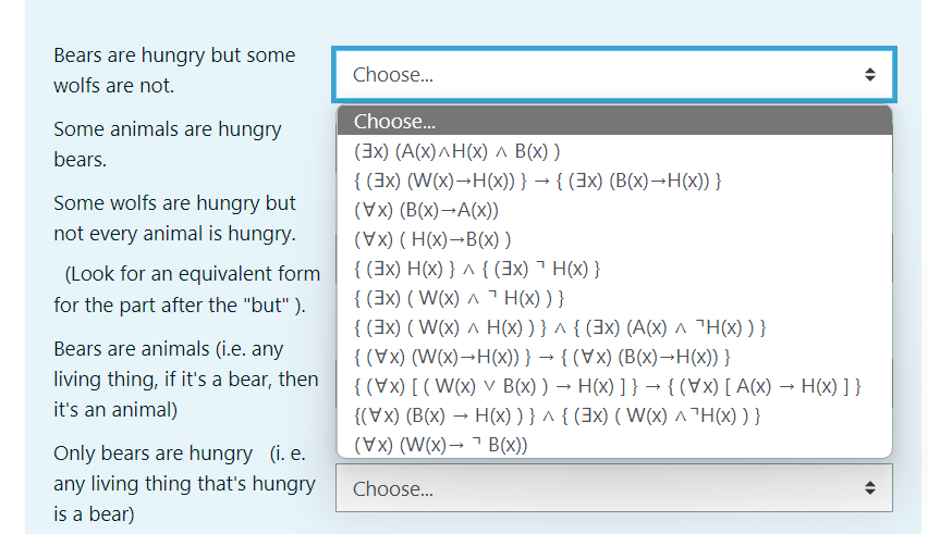 Using the predicates shown and appropriate