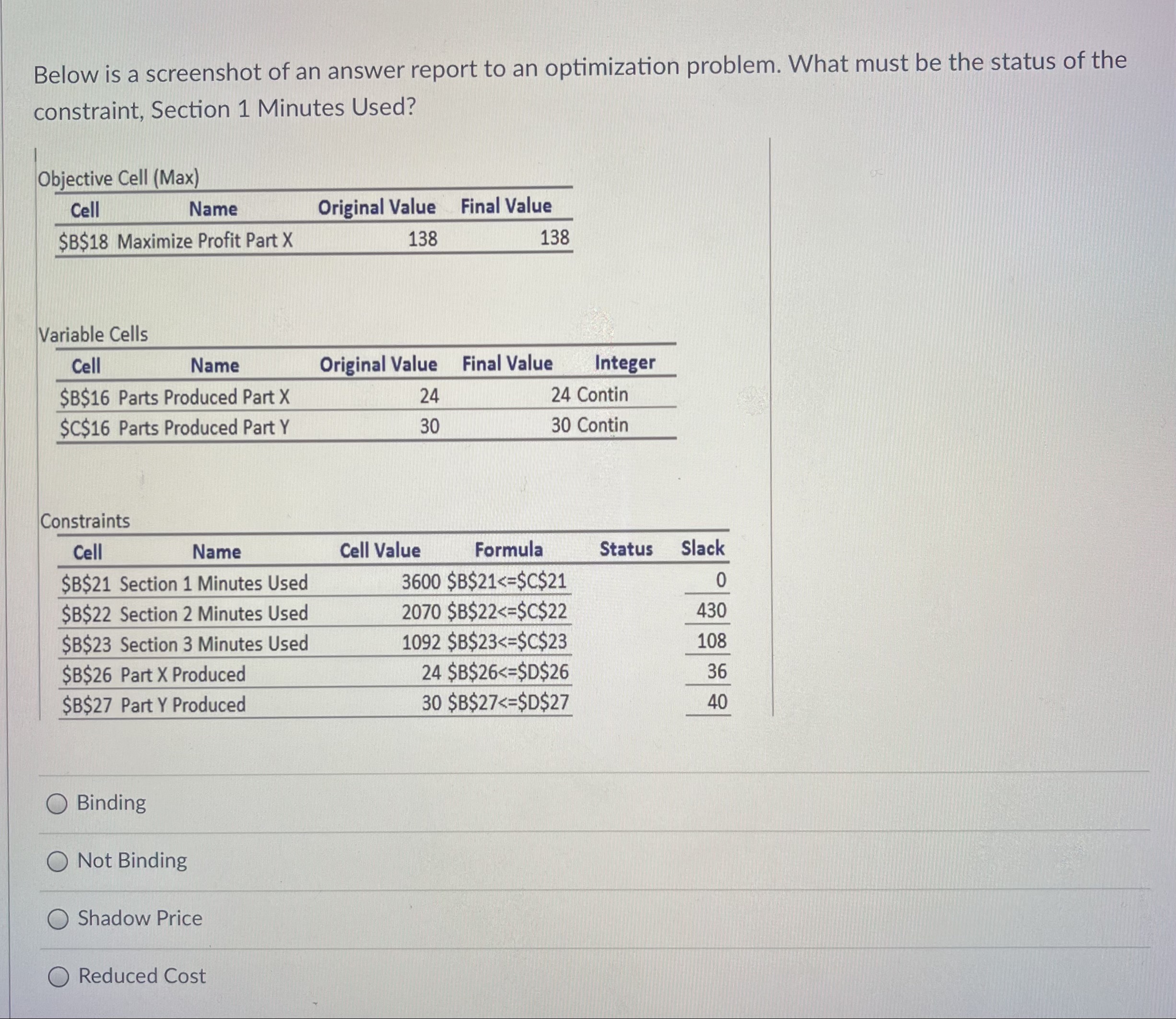 17 Below is a screenshot of an answer report to