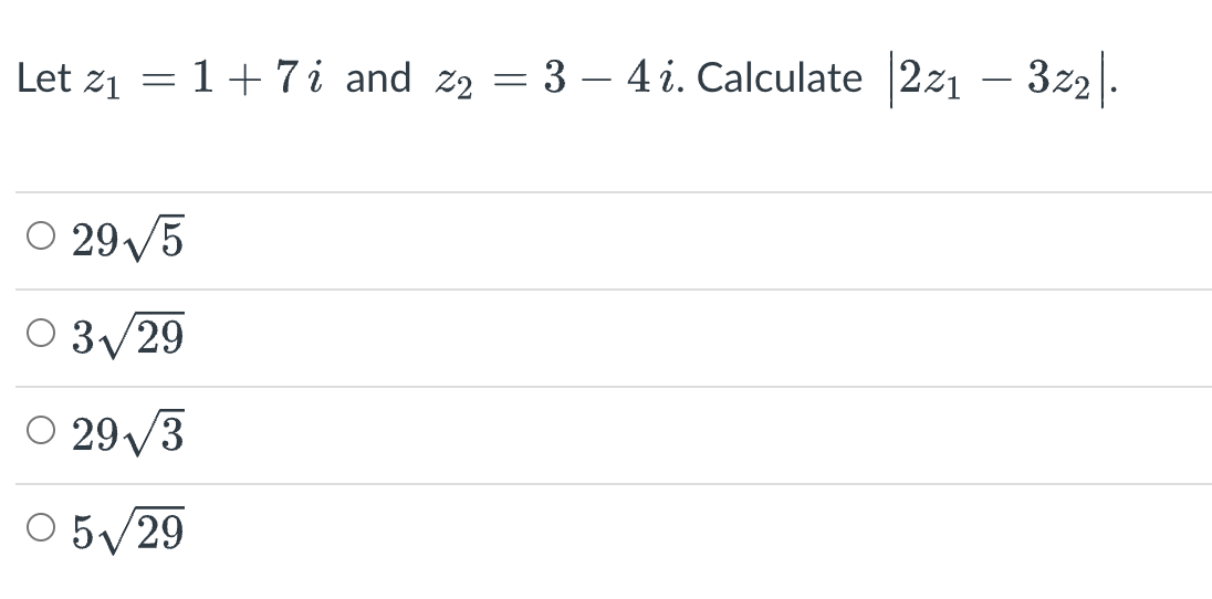 Let z1 = 1 + 7i and z2 = 3 - 4i. Calculate 2z1 -