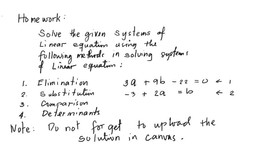 Home work: Solve the given systems of Linear
