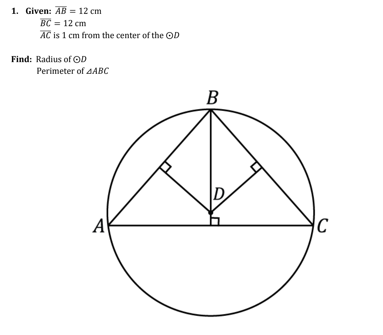 Geometry Question Finding Radius and area of a