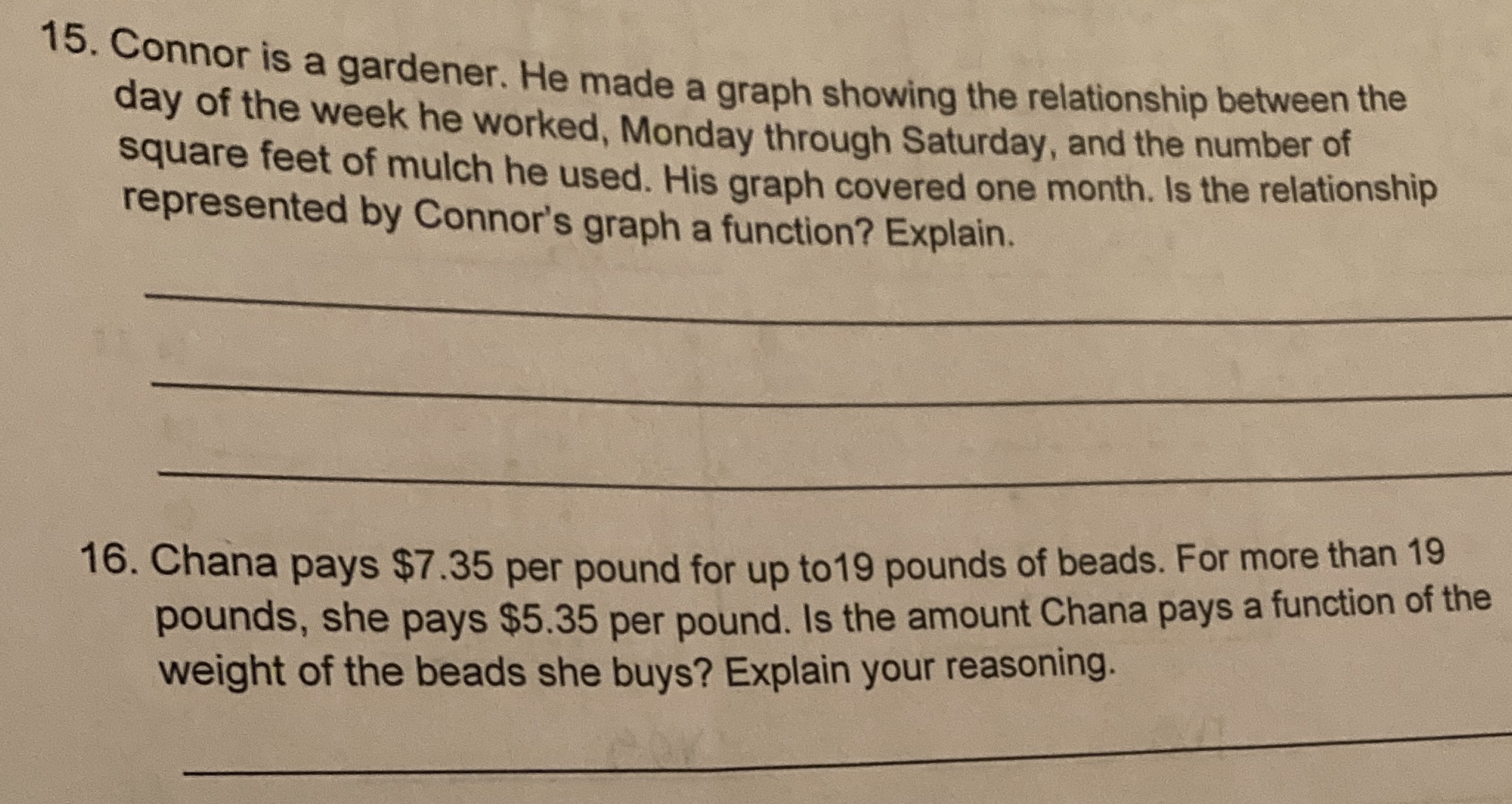15. Connor is a gardener. He made a graph showing