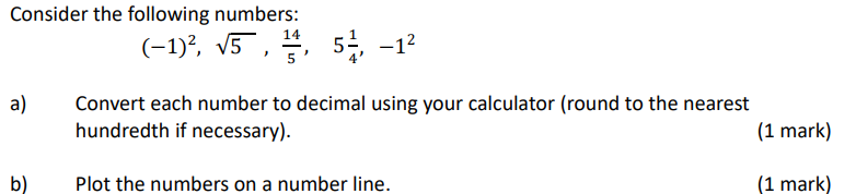 Consider the following numbers: (4)2, Is , E, 5i,