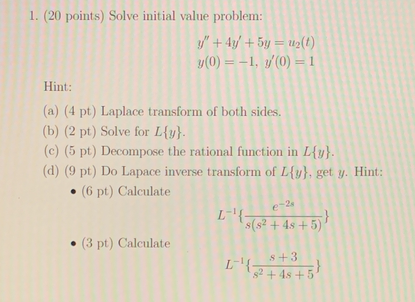 1. (20 points) Solve initial value problem: y" +