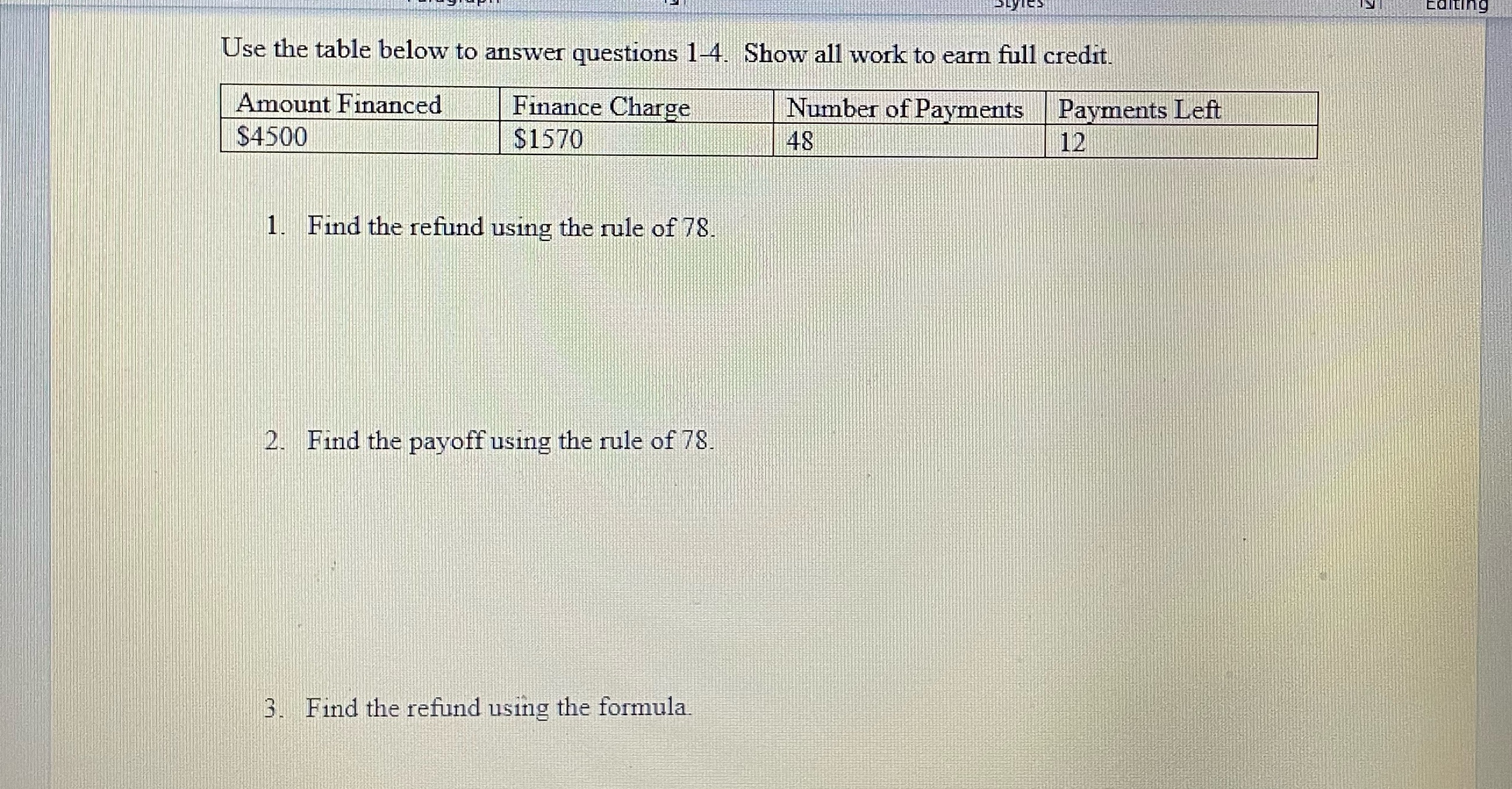canting Use the table below to answer questions