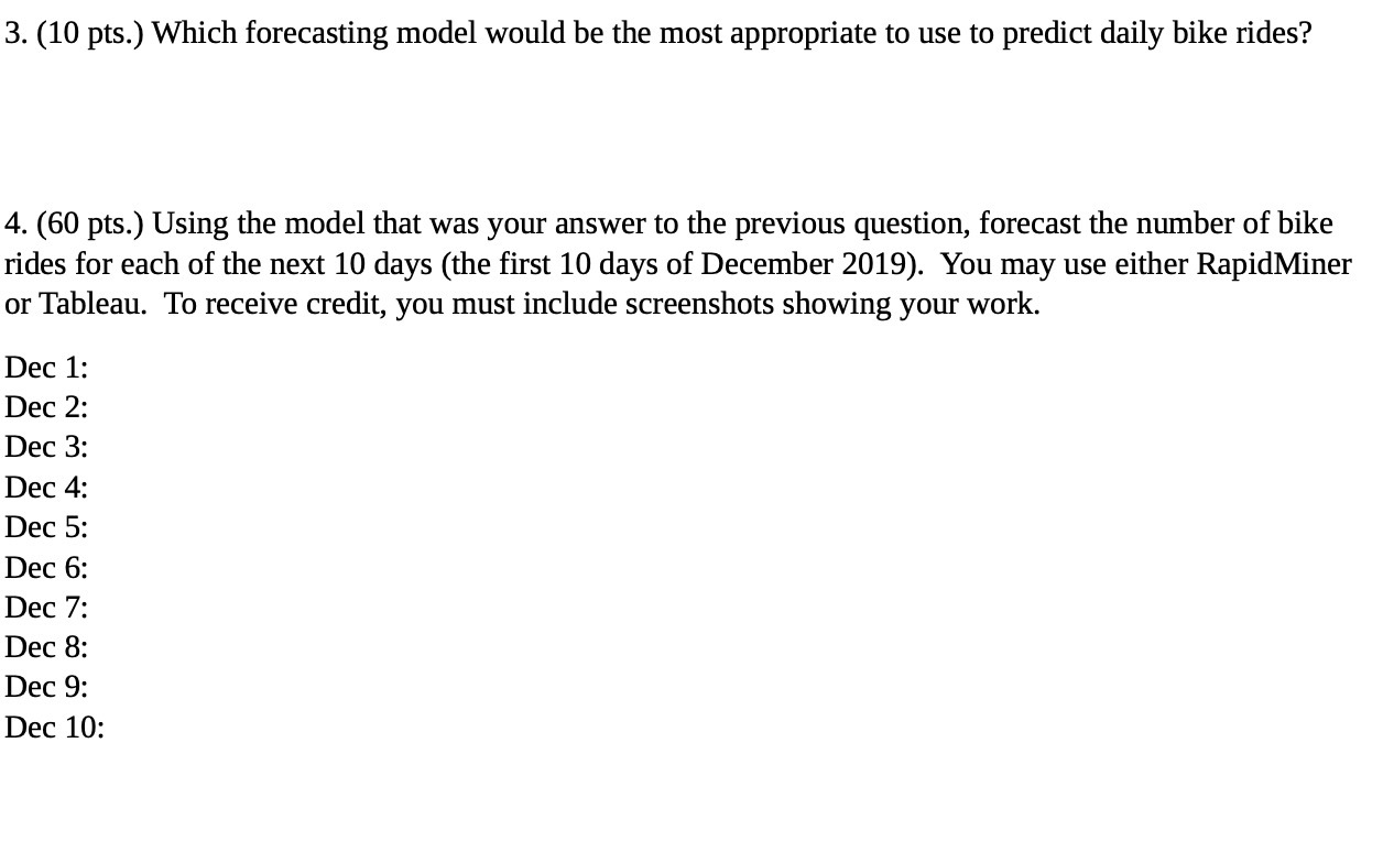 3. (10 pts.) Which forecasting model would be the
