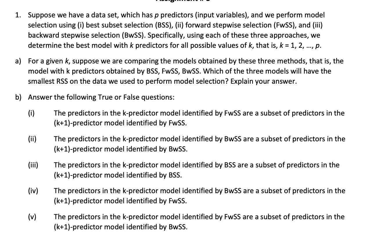 1. Suppose we have a data set, which has p