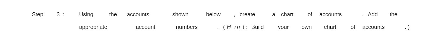 Step 3: Using the accounts shown below . create a