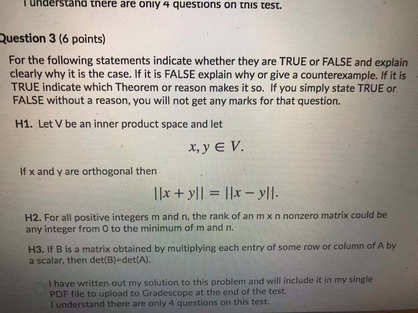 I understand there are only 4 questions on this