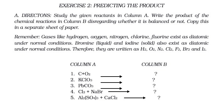 EXERCISE 2: PREDICTING THE PRODUCT A. DIRECTONS: