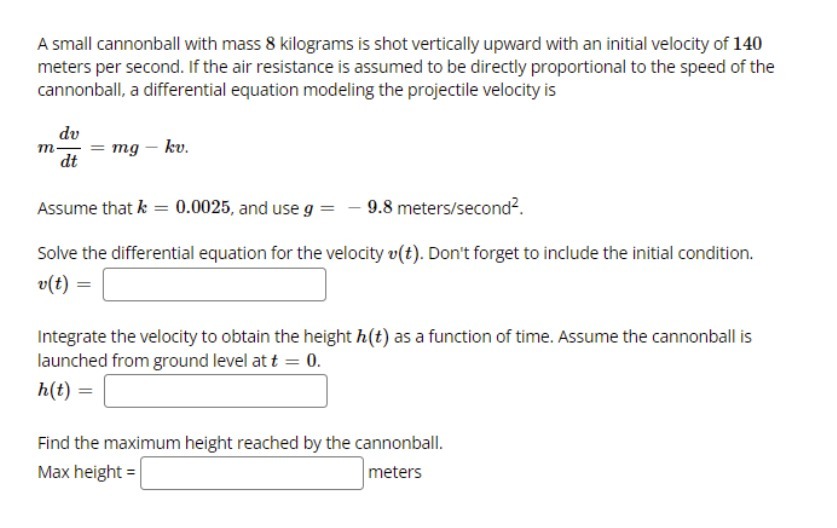 A small cannonball with mass 3 kilograms is shot