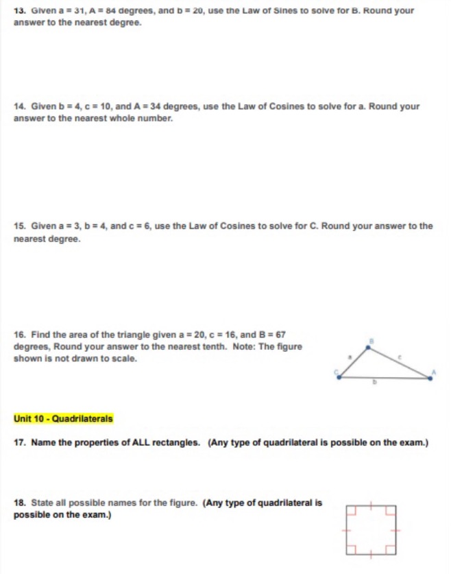 Solve with show work 13. Given a = 31, A = 84