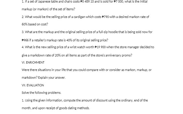 1. If a set of Japanese table and chairs costs P5