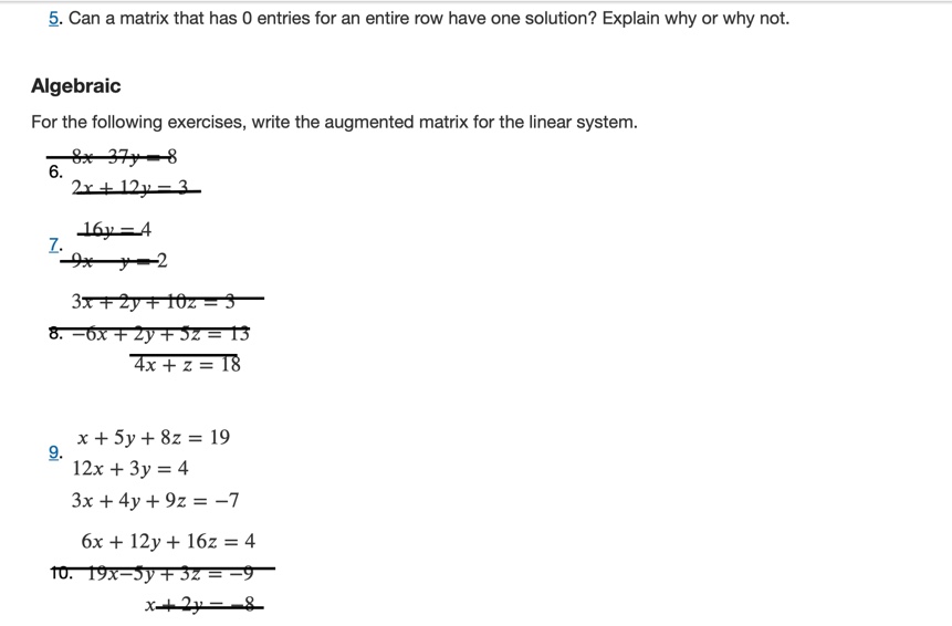 5. Can a matrix that has 0 entries for an entire