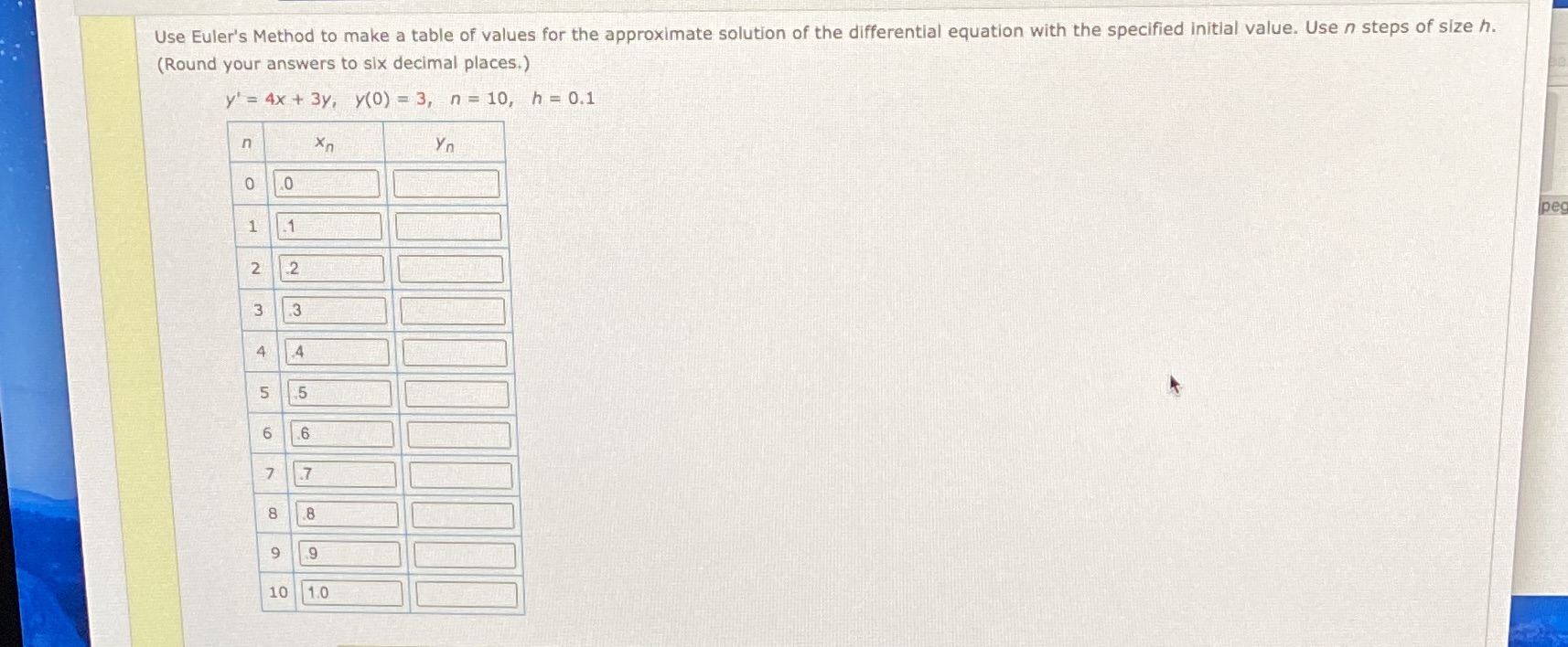 Please complete table and show work Use