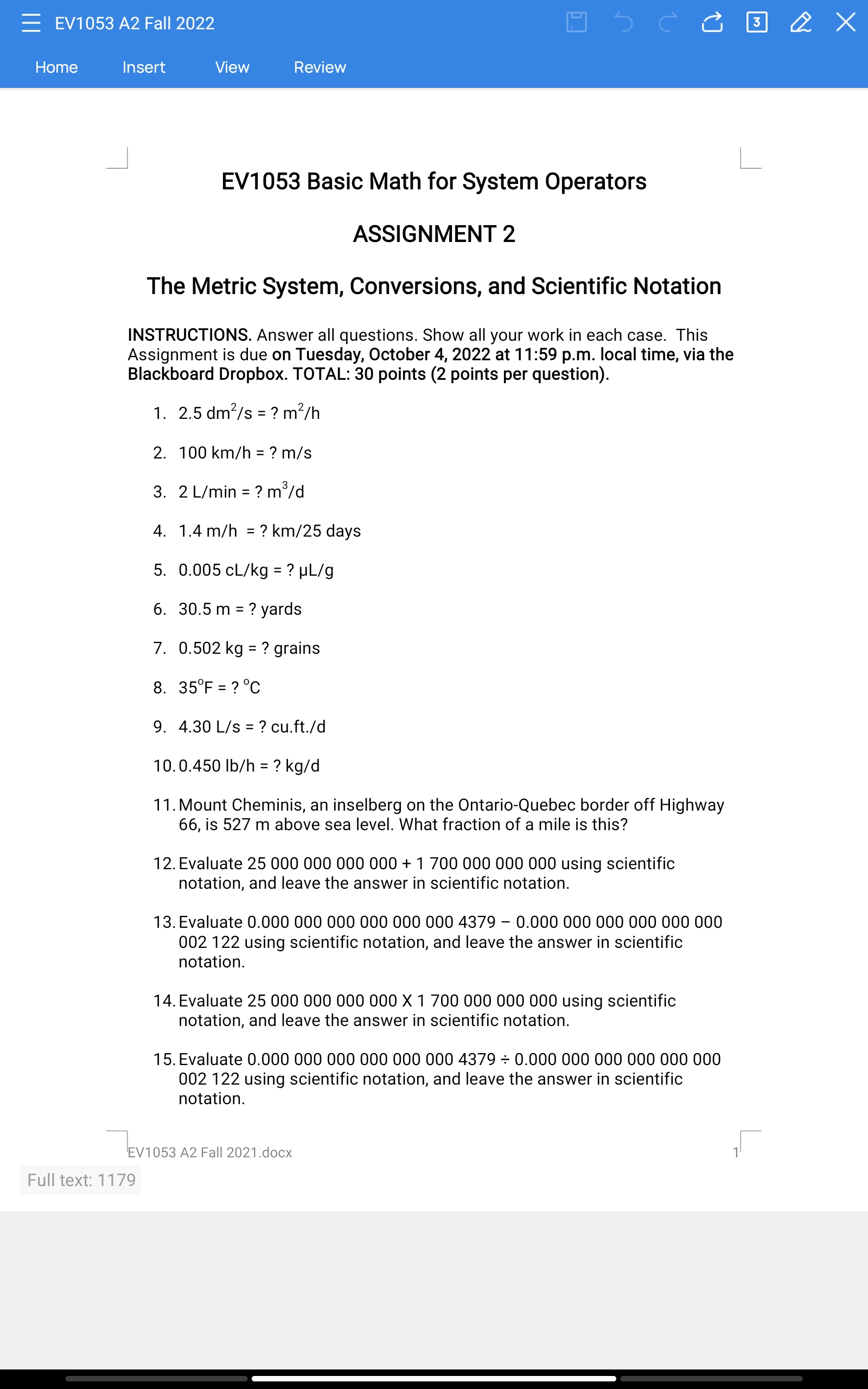 E EV1053 A2 Fall 2022 Home Insert View Review