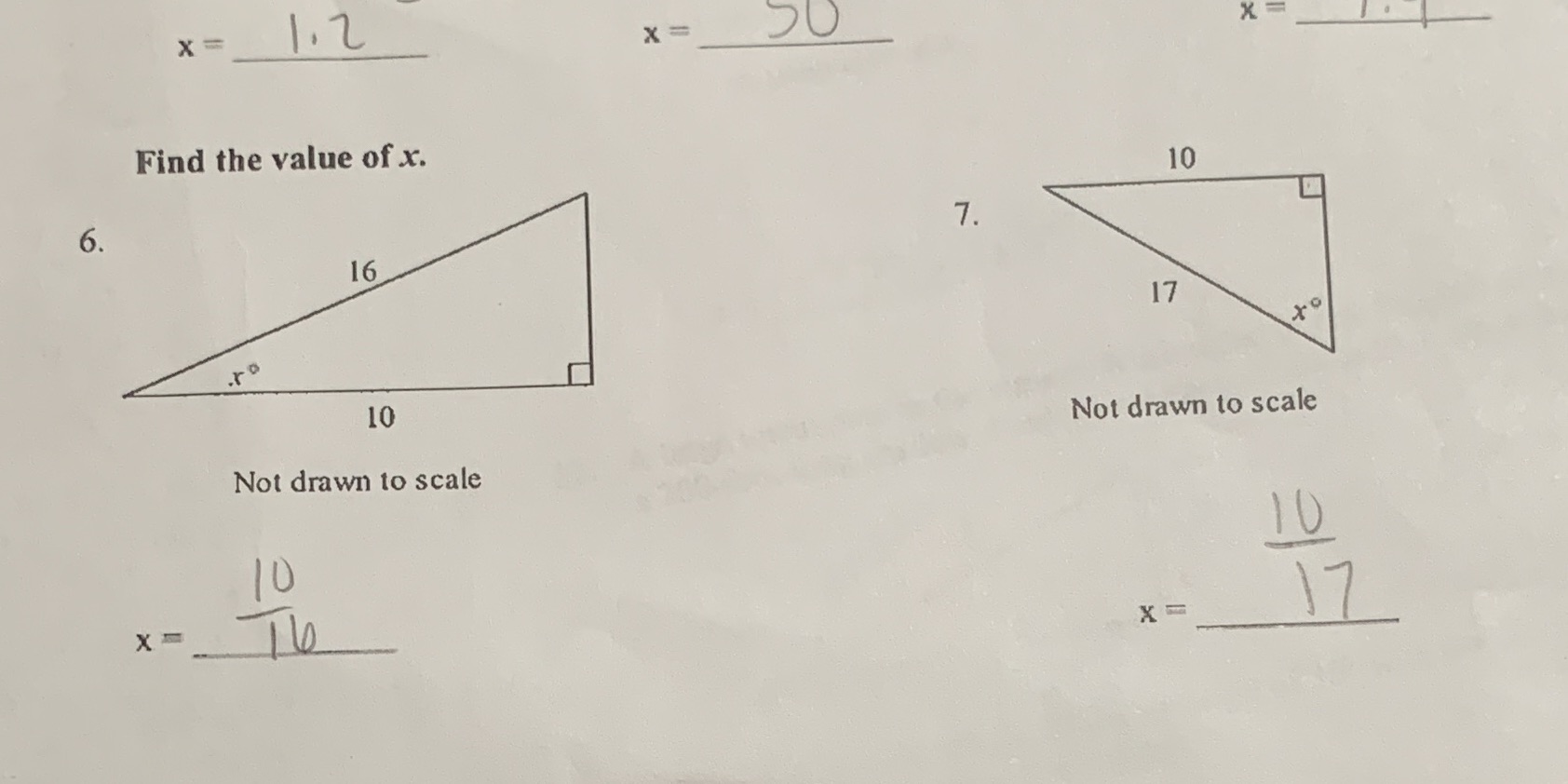 Find the value of x X = 1. 2 X = X= Find the