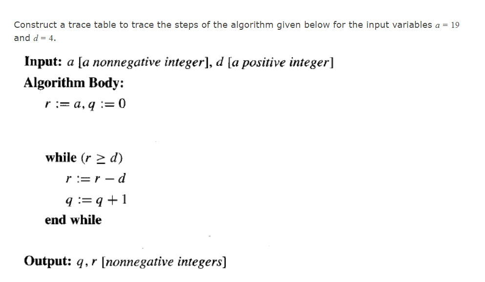 need help in the following Construct a trace