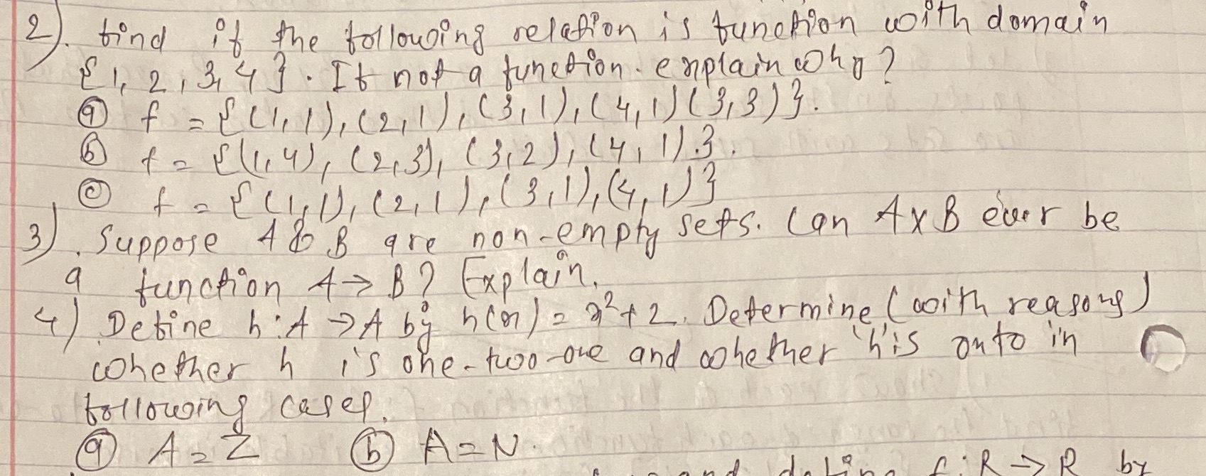 2 find if the following relation is function with