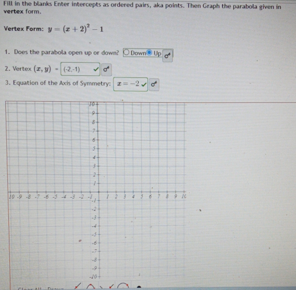 graph the parabola Fill in the blanks Enter