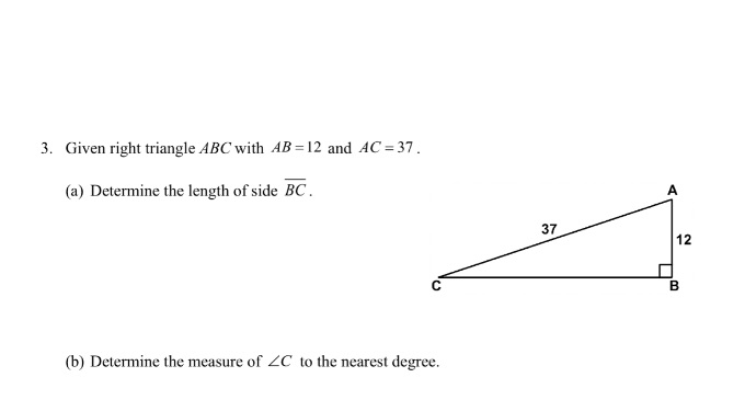 3. Given right triangle ABC with A3 =12 and AC:
