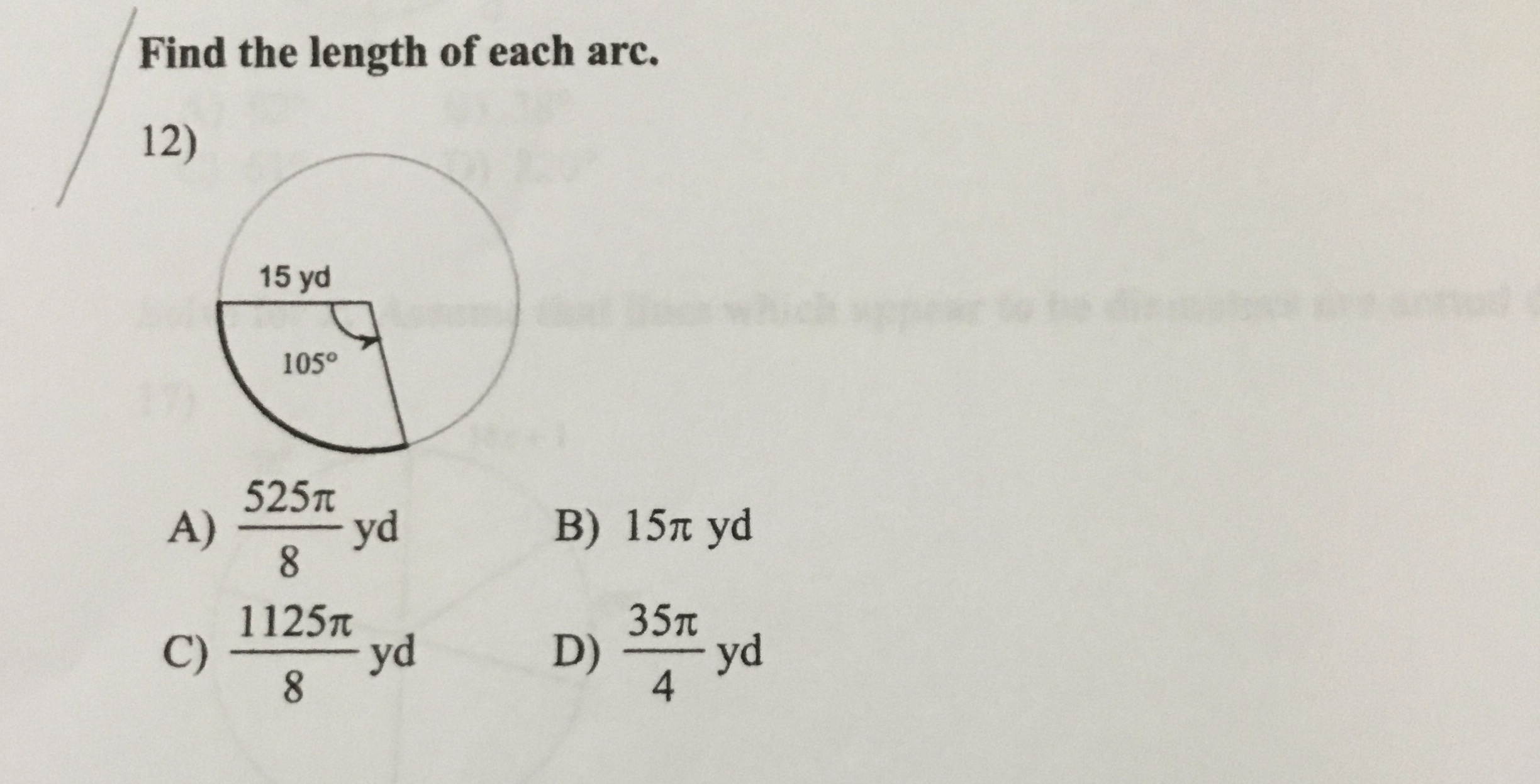 find the length Find the length of each arc. 12)