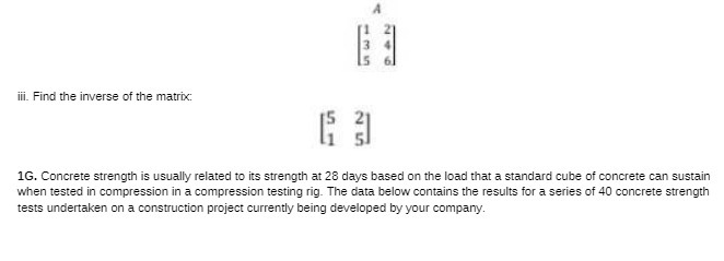 AN iii. Find the inverse of the matrix: 15 21 1G.