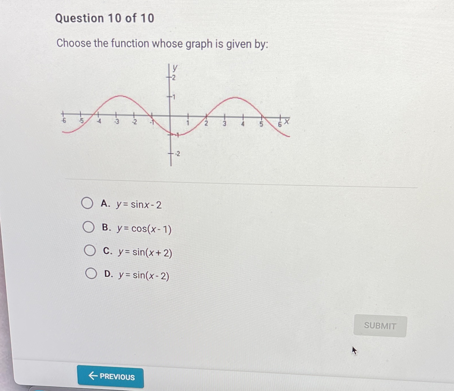 Question 10 of 10 Choose the function whose graph