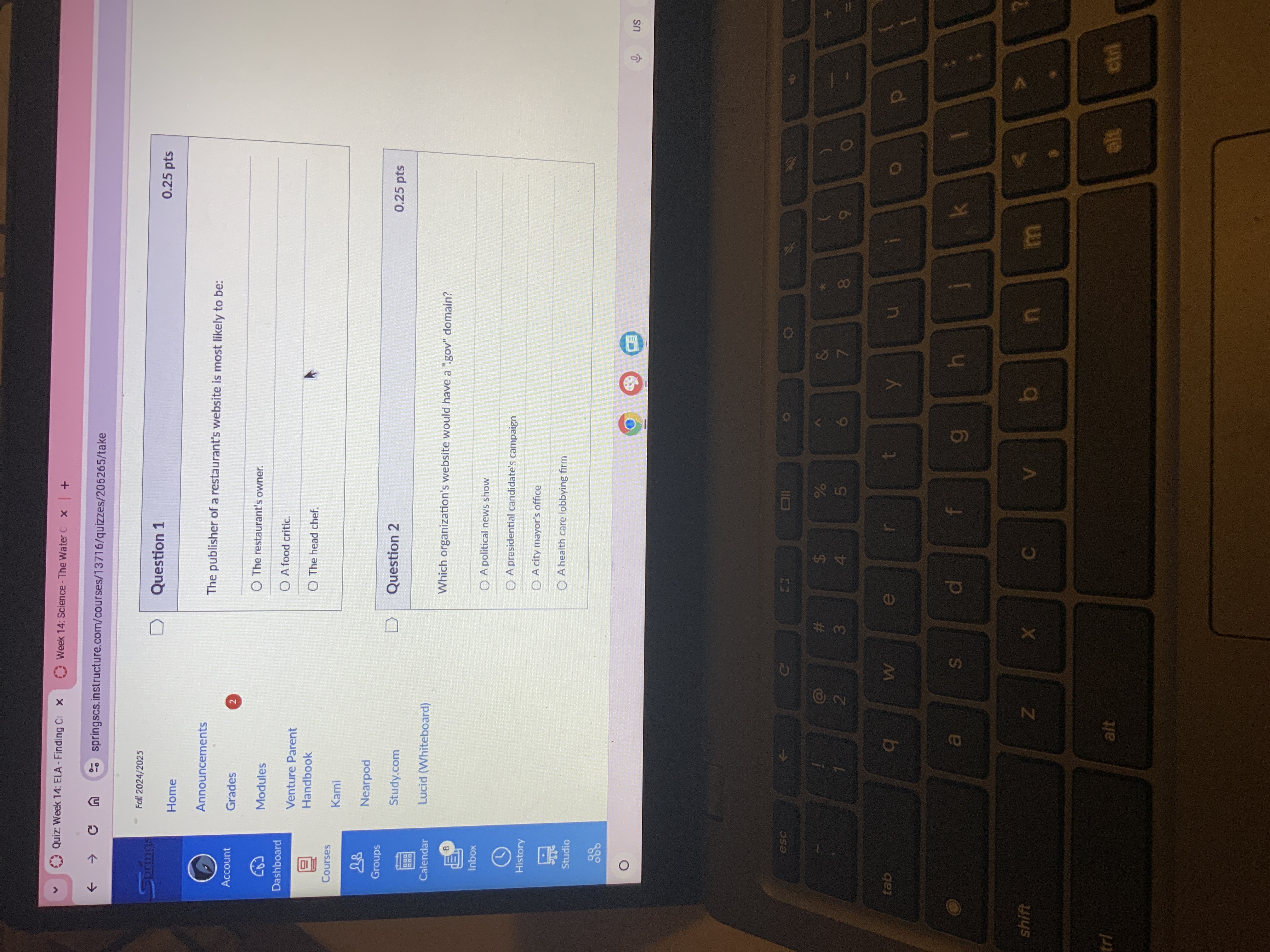 Quiz: Week 14: ELA - Finding Ci x Week 14: