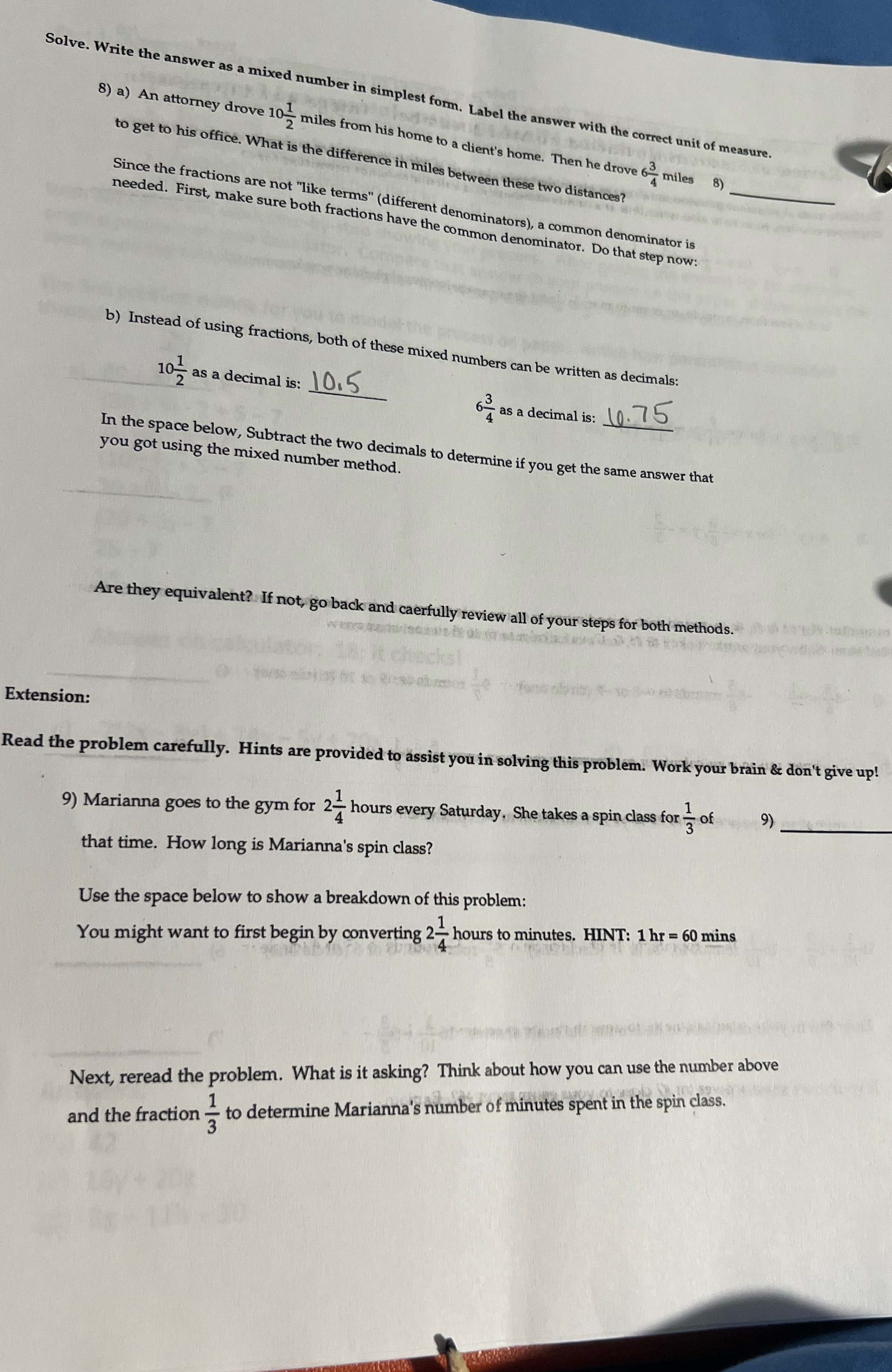 Solve. Write the answer as a mixed number in