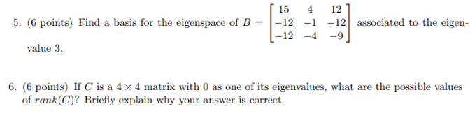 15 4 12 5. (6 points) Find a basis for the