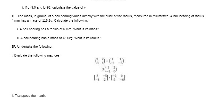 i. If d=9.0 and L=92, calculate the value of v.