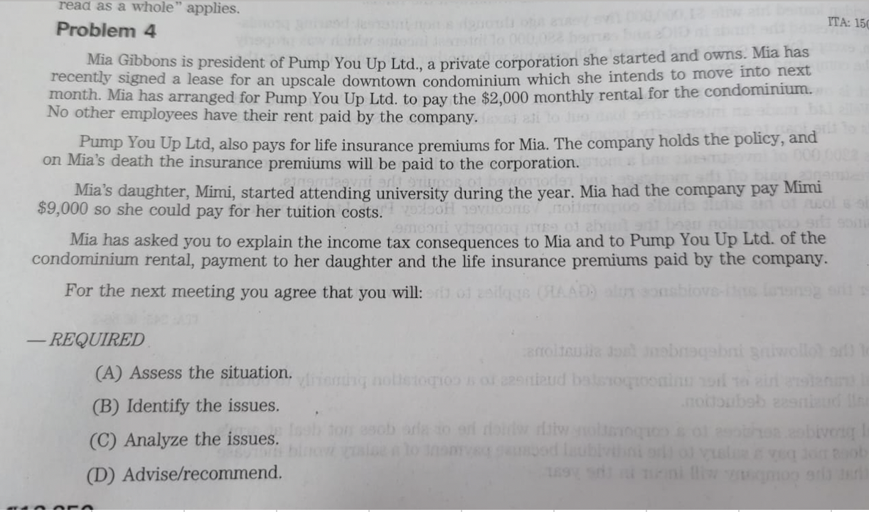 read as a whole" applies. Problem 4 ITA: 15 Mia