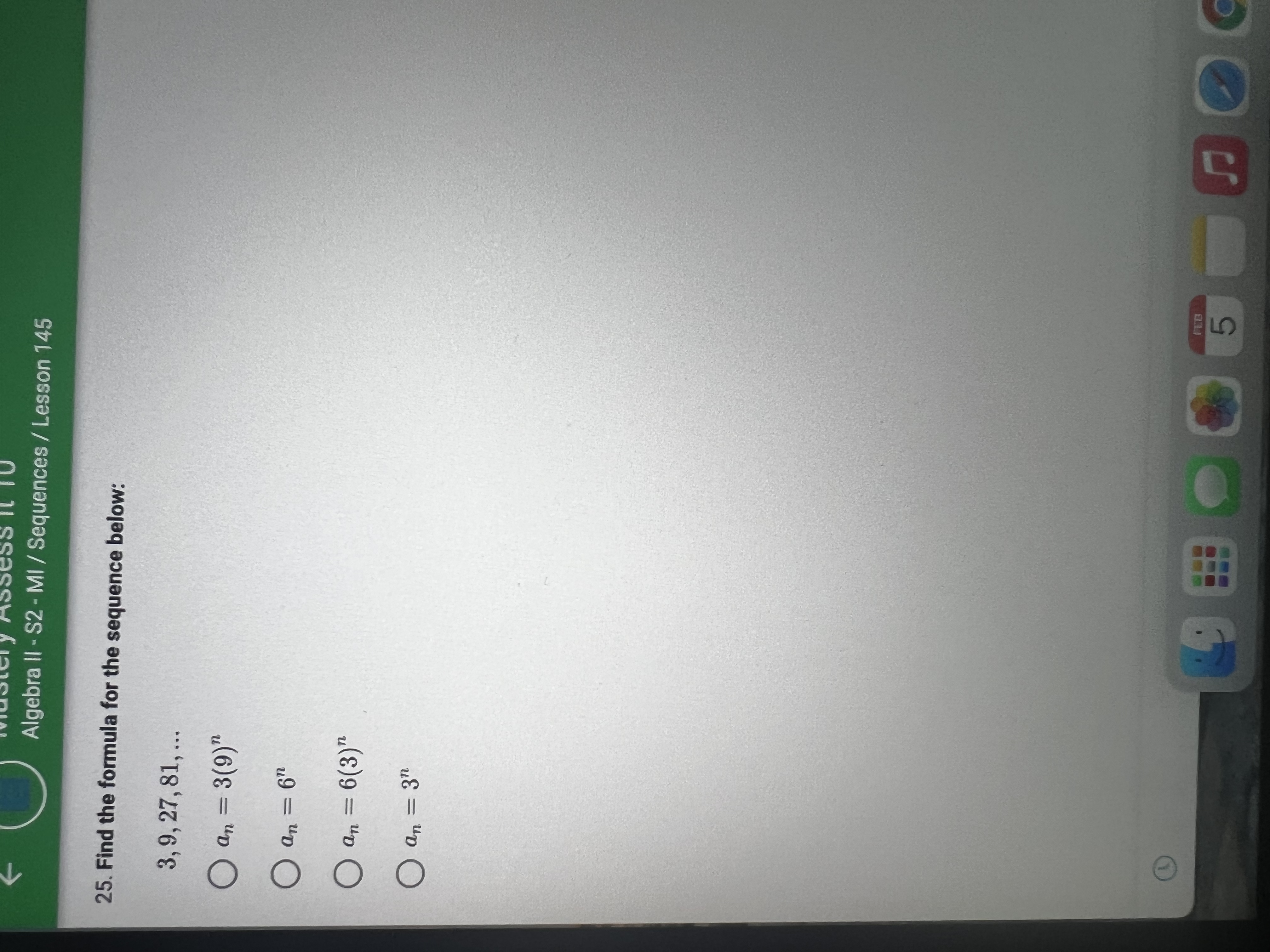 Algebra II - $2 - MI / Sequences / Lesson 145 25.