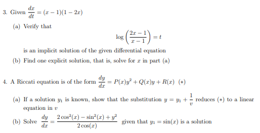 Ordinary Differential Equations dx 3. Given