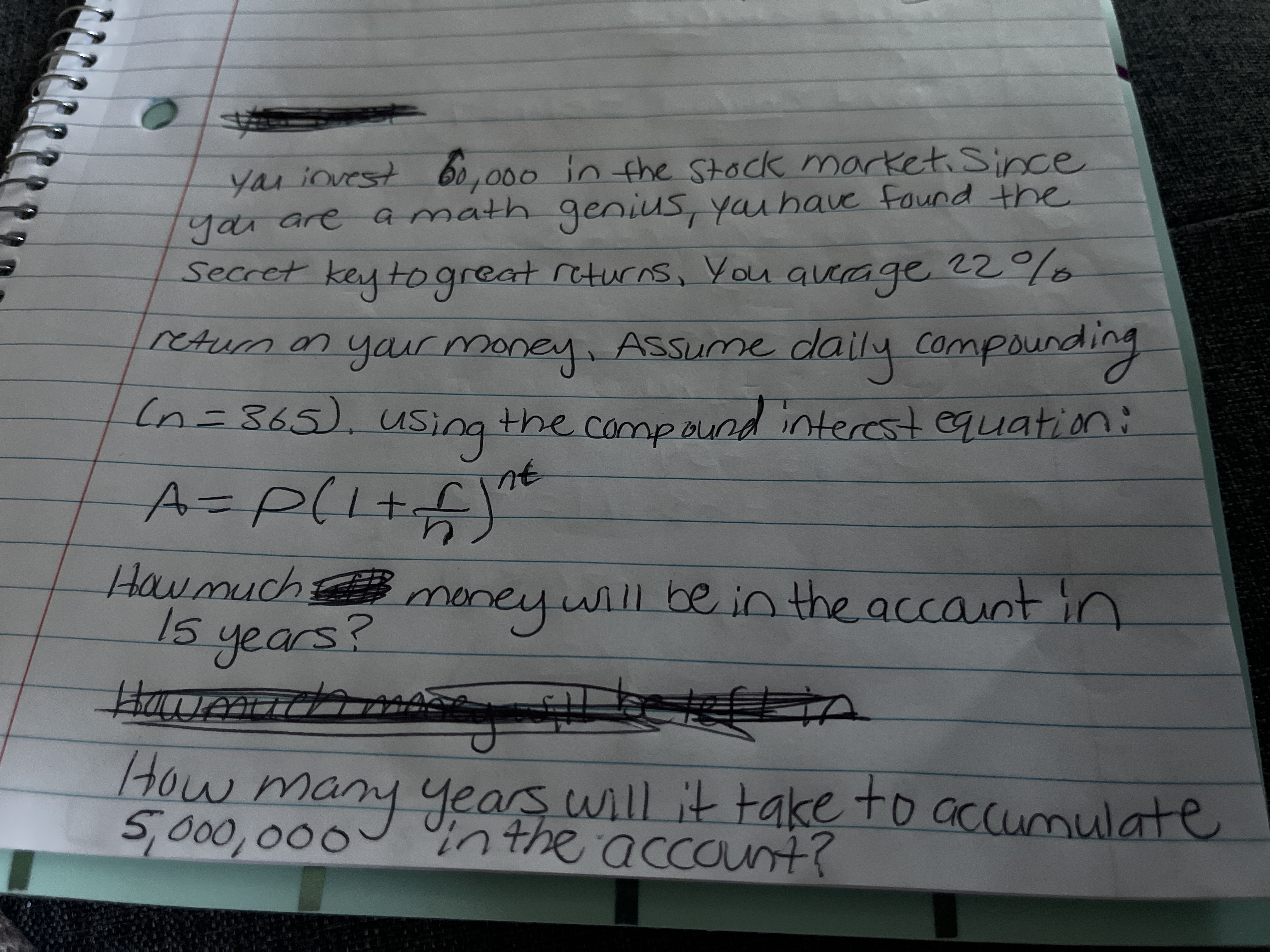 you invest 60,00o in the stock market. since you