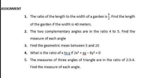 ASSIGNMENT 1. The ratio of the length to the
