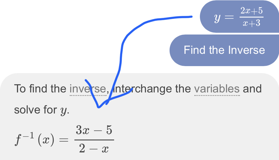 2x +5 y = 2+3 Find the Inverse To find the