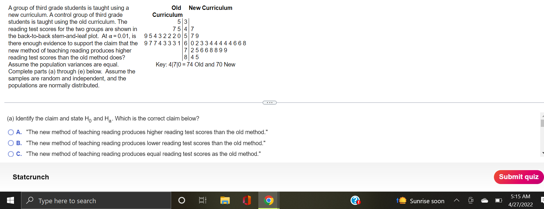A group of third grade students is taught using a