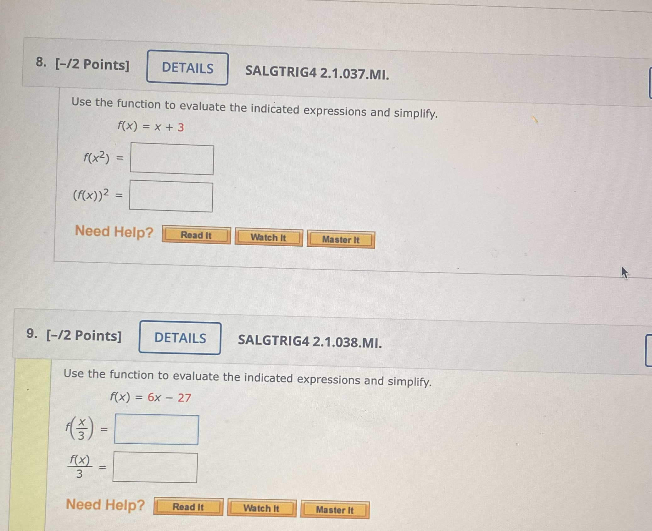 8. [-/2 Points] DETAILS SALGTRIG4 2.1.037.MI. Use